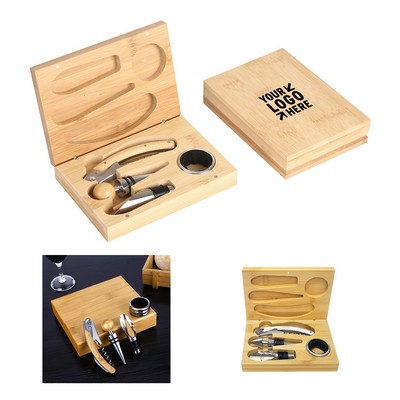 4 Piece Bamboo Box Wine Set