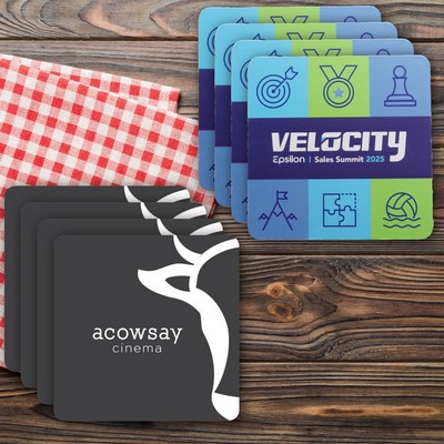 USA Made Premium Square Paper Coasters (4") Bright White Board Stock