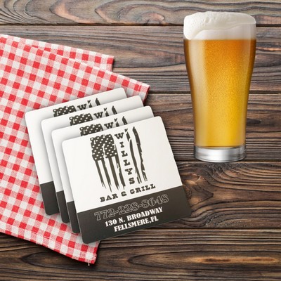 USA Made Premium Square Paper Coasters (3.5") Bright White Board Stock