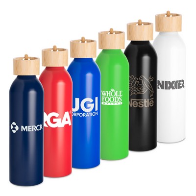 22 Oz. Meriden Aluminum Bottle w/Bamboo Lid & Cotton String Loop